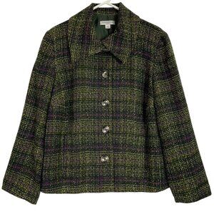 Pendleton Plus Plaid Coat Size 14W Long Sleeve Lined Green/Purple Button Front